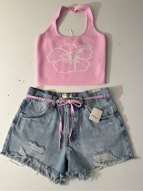FREE PEOPLE - WE THE FREE JEAN SHORTS AND HALTER TOP! NEW WITH TAGS